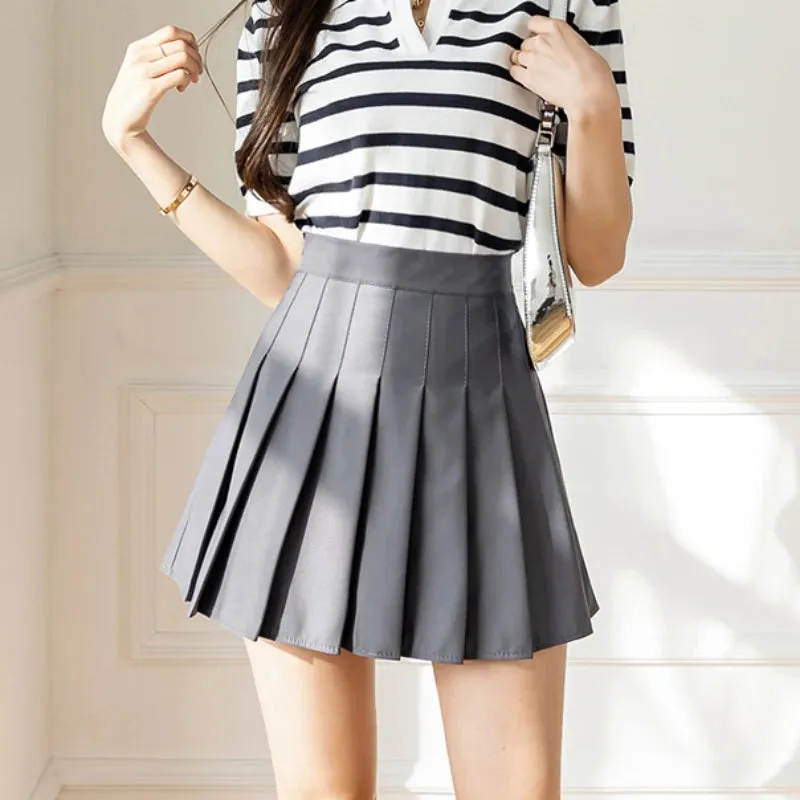 2025 Korean High Waist Pleated Mini Skirt - Kawaii Tennis Skirt, Y2K Preppy Style, Black & White A-Line Streetwear Skirt for Women