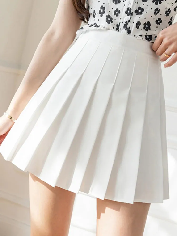 2025 Korean High Waist Pleated Mini Skirt - Kawaii Tennis Skirt, Y2K Preppy Style, Black & White A-Line Streetwear Skirt for Women