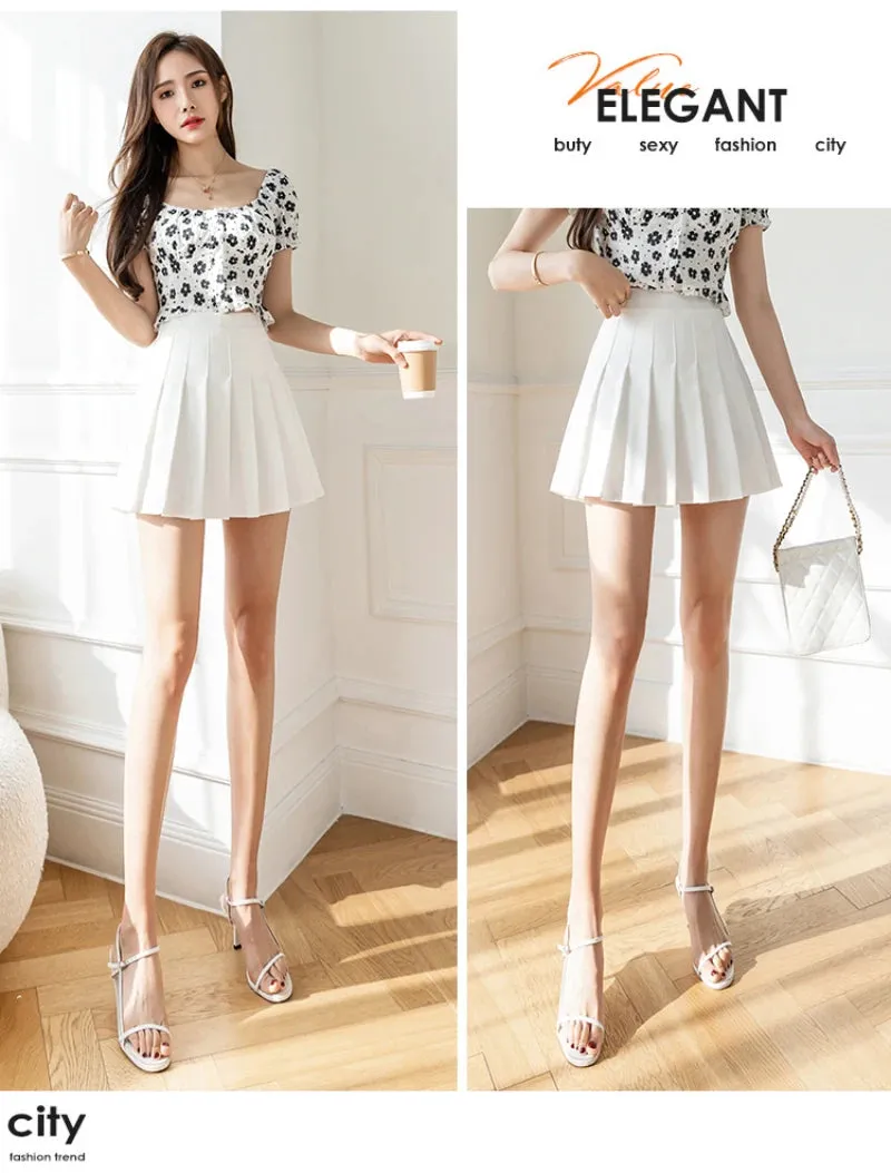 2025 Korean High Waist Pleated Mini Skirt - Kawaii Tennis Skirt, Y2K Preppy Style, Black & White A-Line Streetwear Skirt for Women