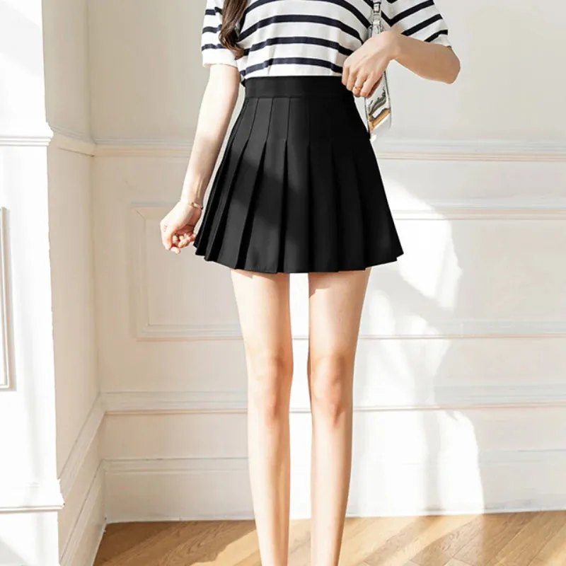 2025 Korean High Waist Pleated Mini Skirt - Kawaii Tennis Skirt, Y2K Preppy Style, Black & White A-Line Streetwear Skirt for Women