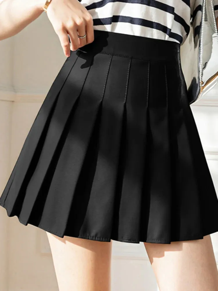 2025 Korean High Waist Pleated Mini Skirt - Kawaii Tennis Skirt, Y2K Preppy Style, Black & White A-Line Streetwear Skirt for Women
