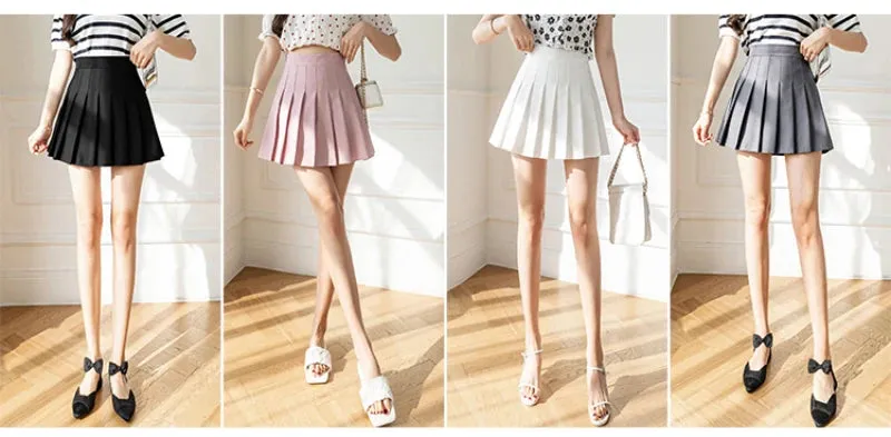 2025 Korean High Waist Pleated Mini Skirt - Kawaii Tennis Skirt, Y2K Preppy Style, Black & White A-Line Streetwear Skirt for Women