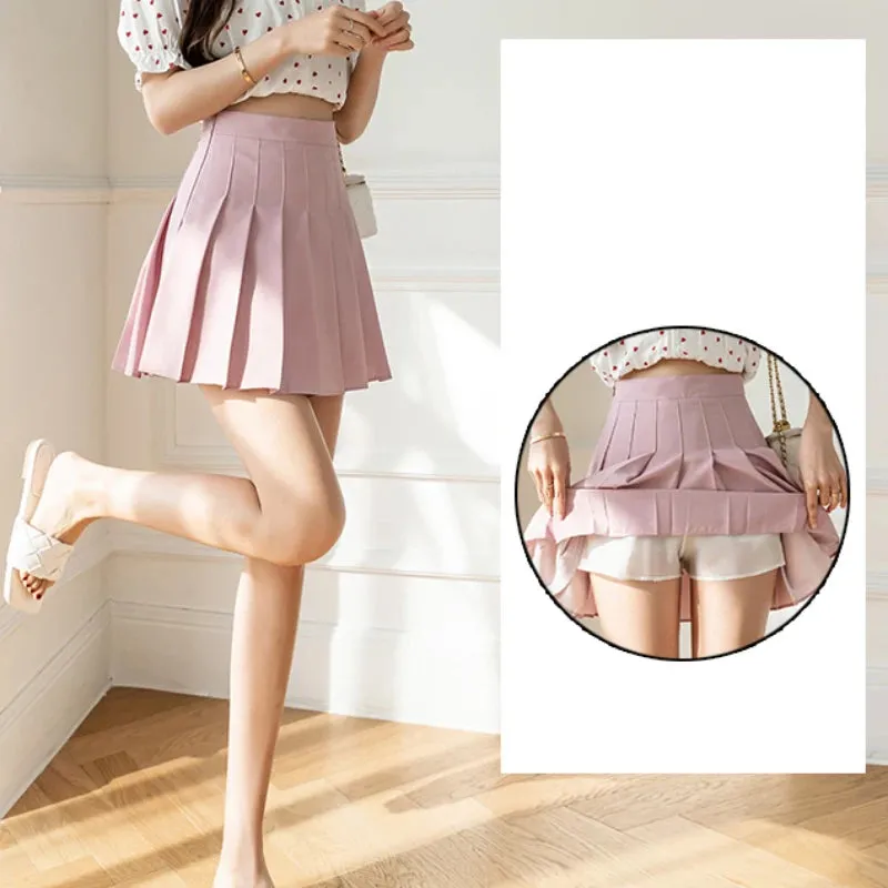 2025 Korean High Waist Pleated Mini Skirt - Kawaii Tennis Skirt, Y2K Preppy Style, Black & White A-Line Streetwear Skirt for Women