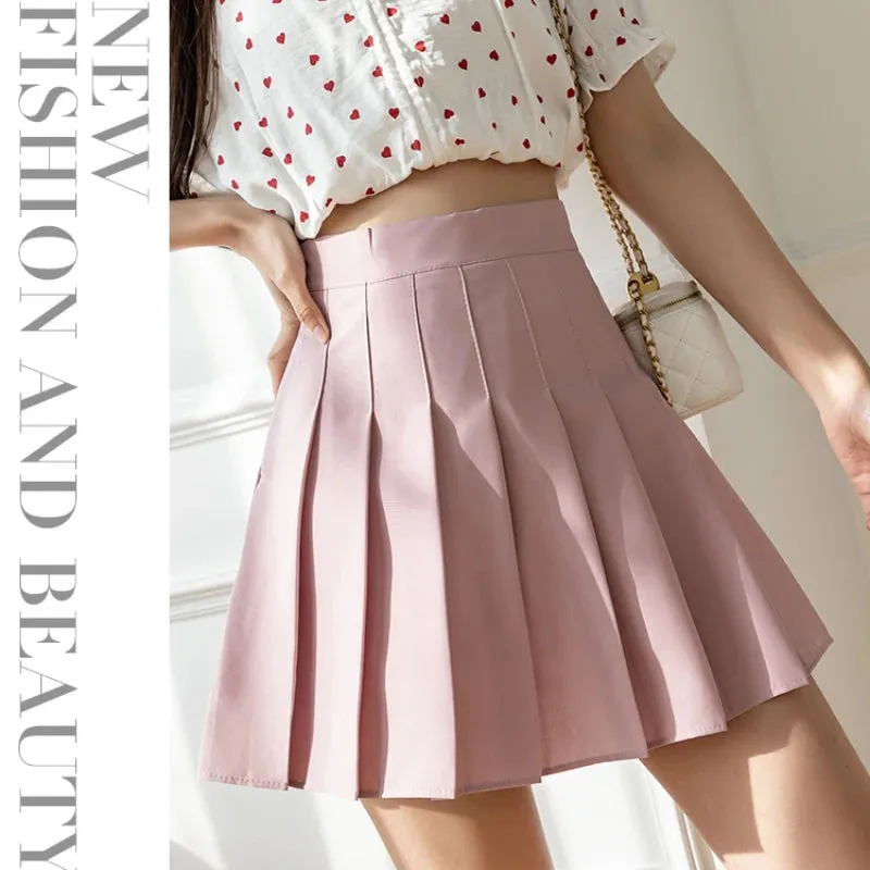 2025 Korean High Waist Pleated Mini Skirt - Kawaii Tennis Skirt, Y2K Preppy Style, Black & White A-Line Streetwear Skirt for Women