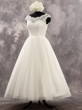 A-line Tea Length Wedding Dresses,Vintage Garden Wedding Gown,WD00518