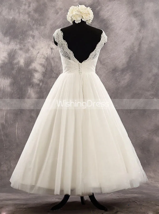 A-line Tea Length Wedding Dresses,Vintage Garden Wedding Gown,WD00518