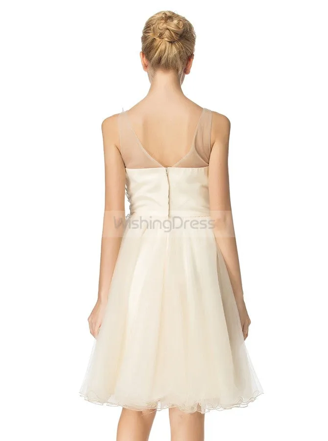 A-line Tulle Homecoming Dresses,White Homecoming Dress,Knee Length Homecoming Dress,HC00020