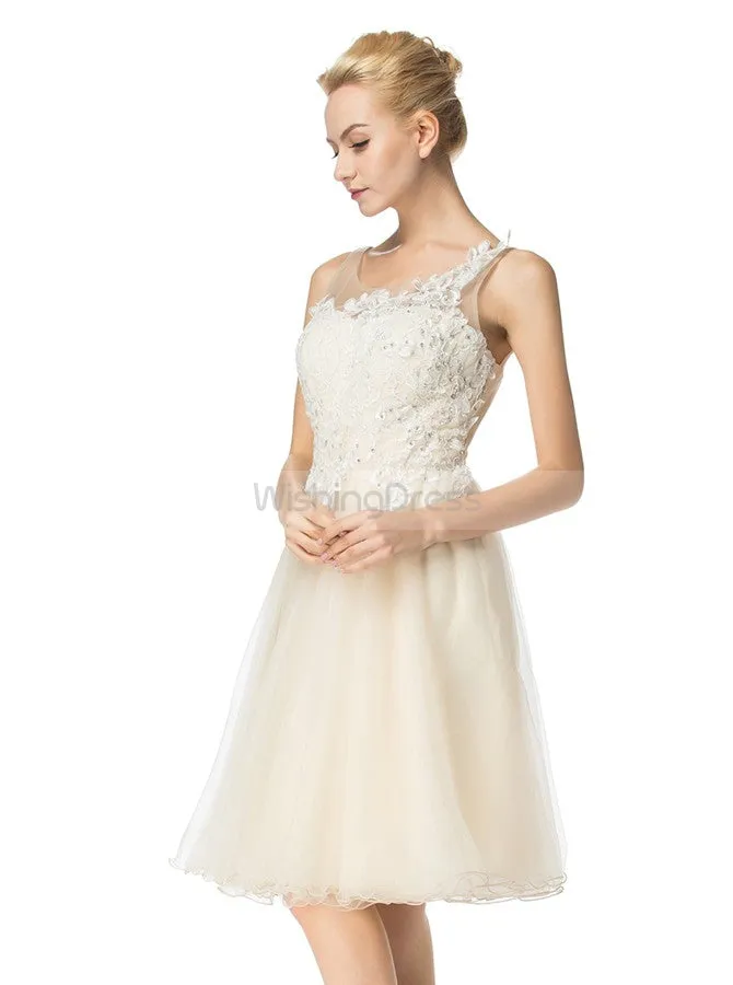 A-line Tulle Homecoming Dresses,White Homecoming Dress,Knee Length Homecoming Dress,HC00020