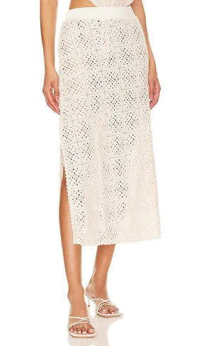 Agua Bendita X Revolve Mira Gres Crochet Midi Skirt in Beige