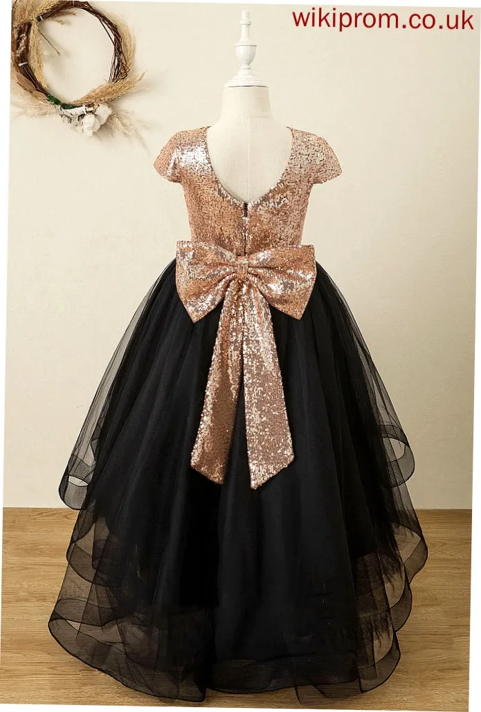 Asymmetrical Dress Flower Girl Dresses Bailey - A-Line Tulle/Sequined Girl With Neck Flower Bow(s) Sleeveless Scoop