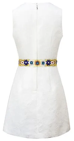 Baroque Embellished Jacquard Mini Shift Dress