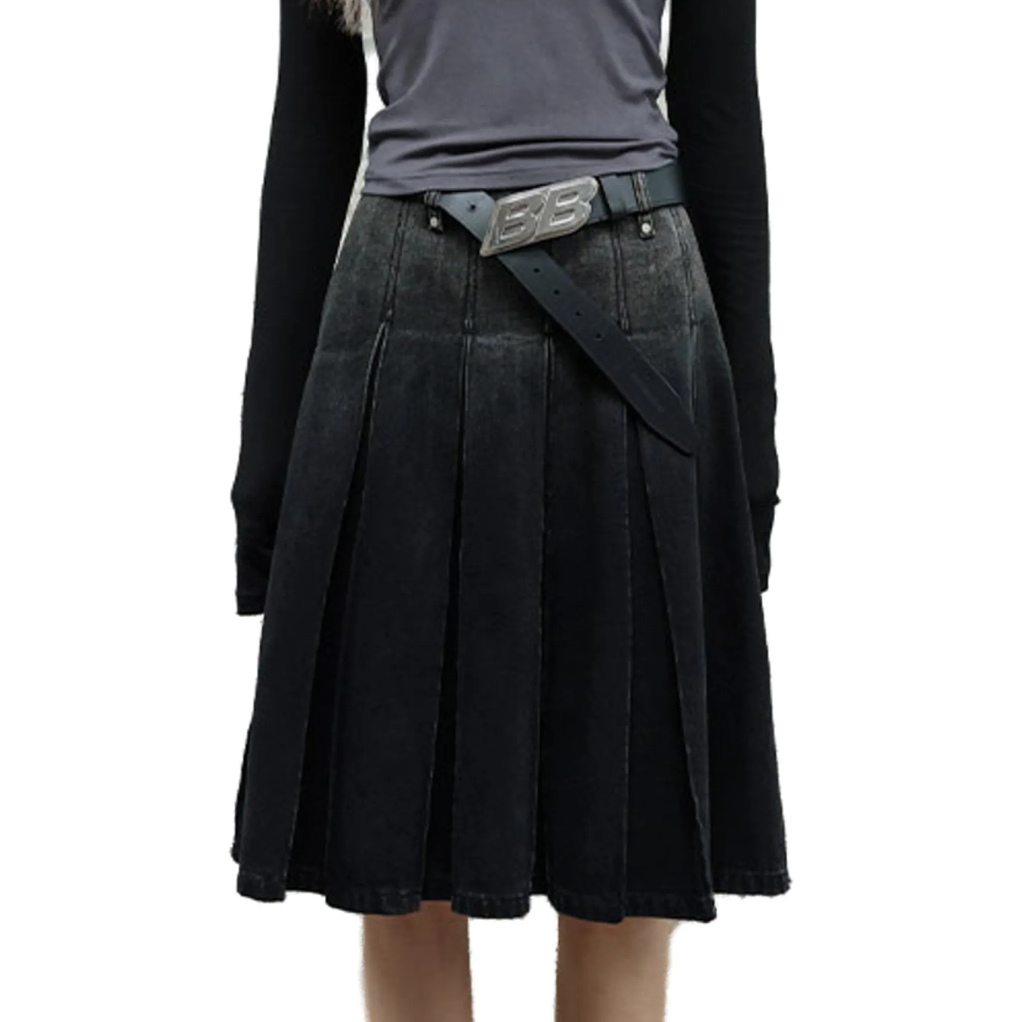 Black Gradient Denim Skirt