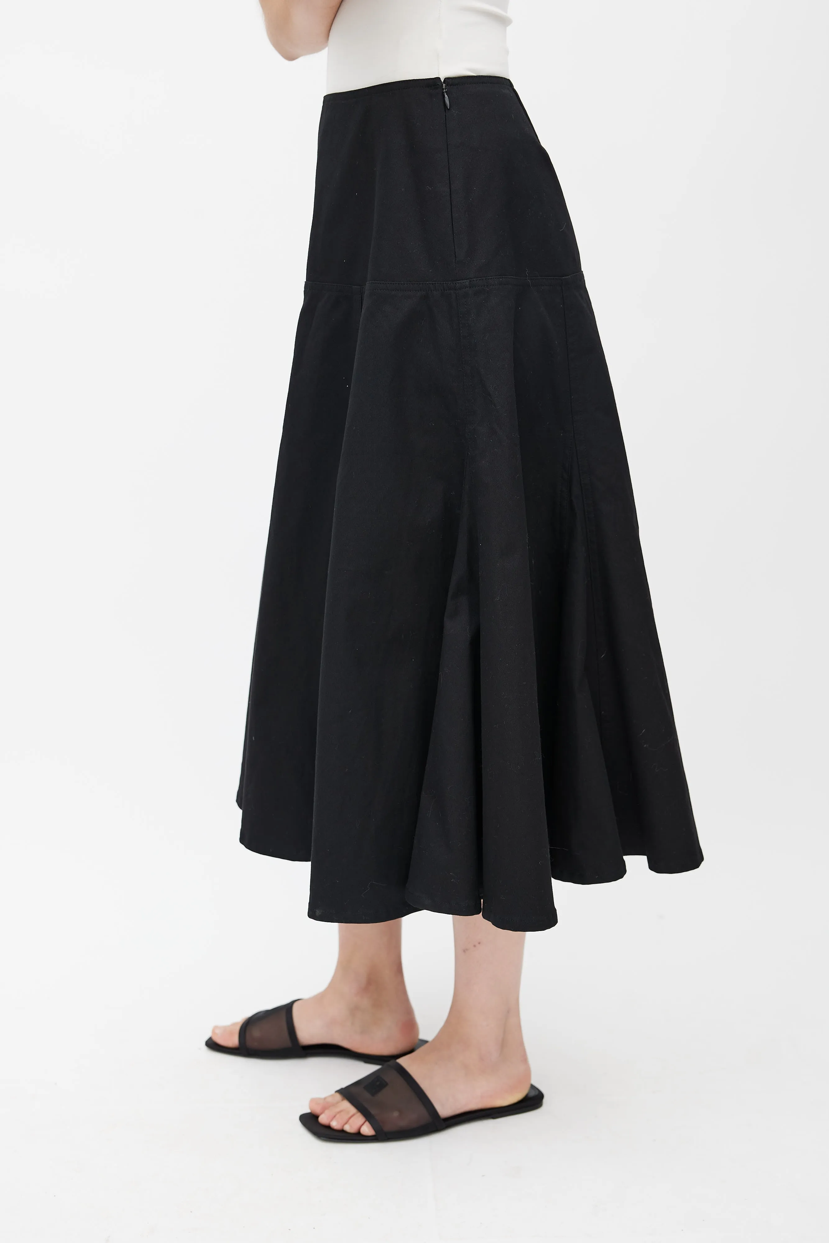 Black Panelled Midi Skirt