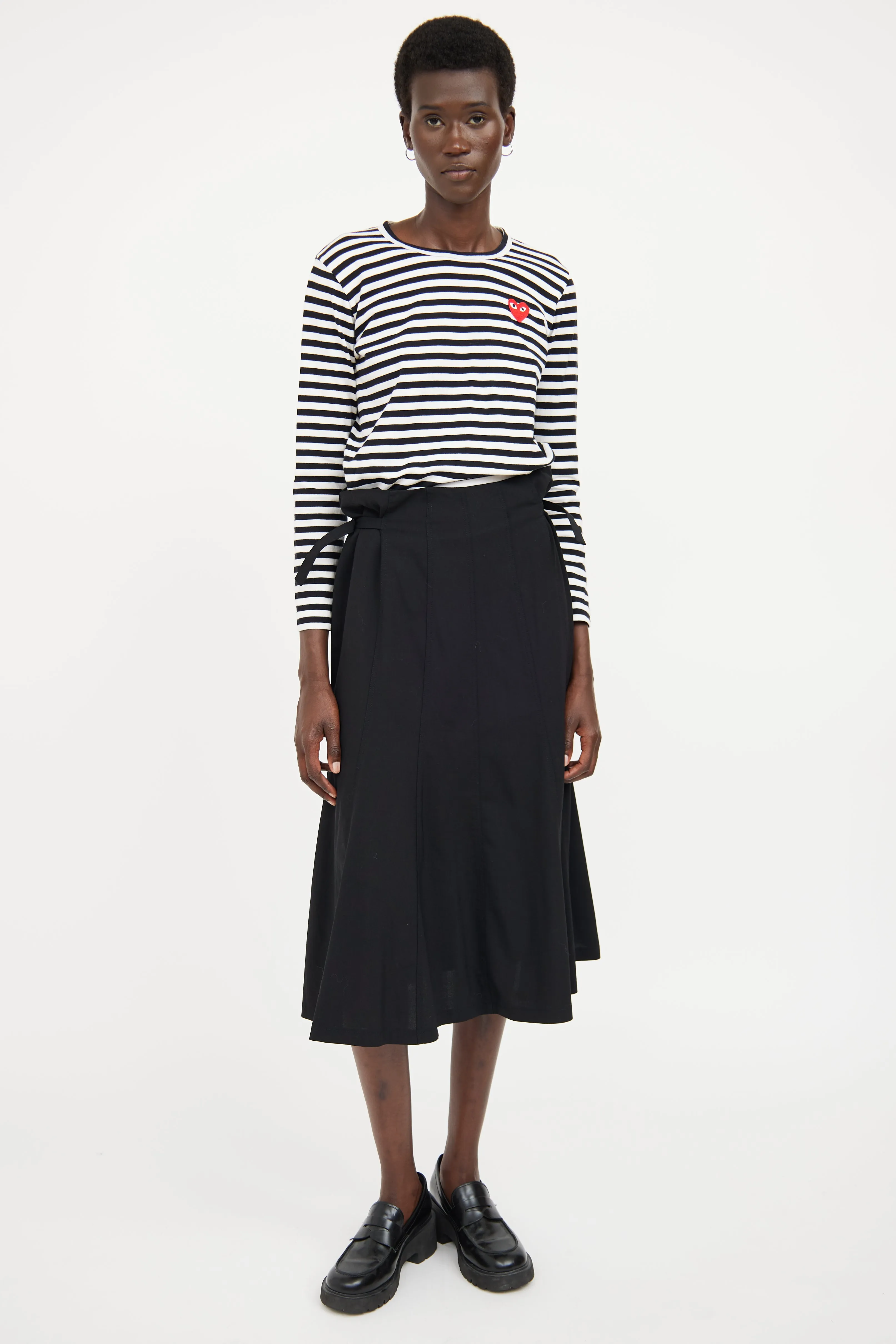 Black Pleat Buckle Midi Skirt