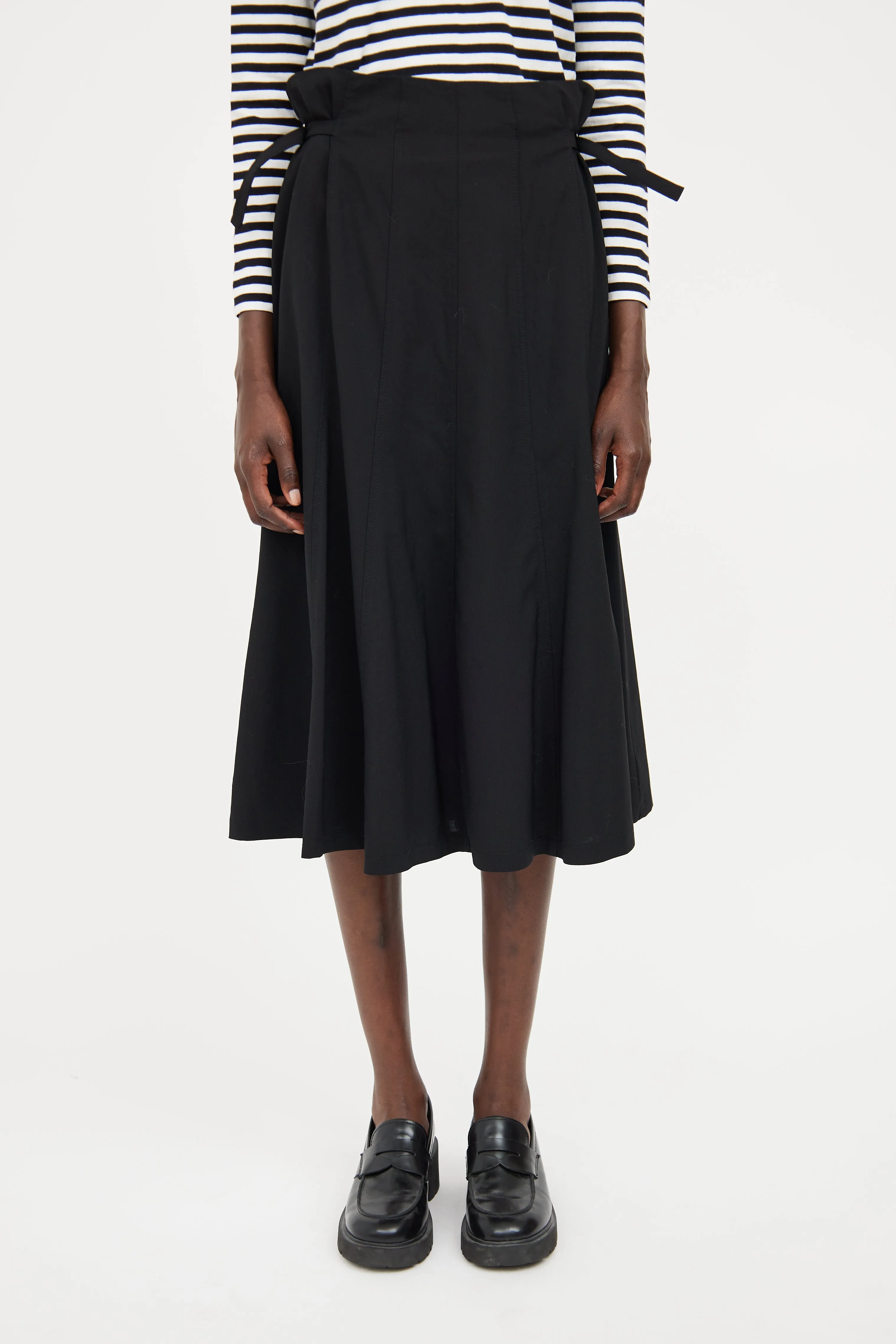 Black Pleat Buckle Midi Skirt
