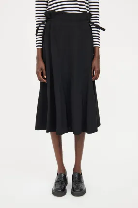 Black Pleat Buckle Midi Skirt