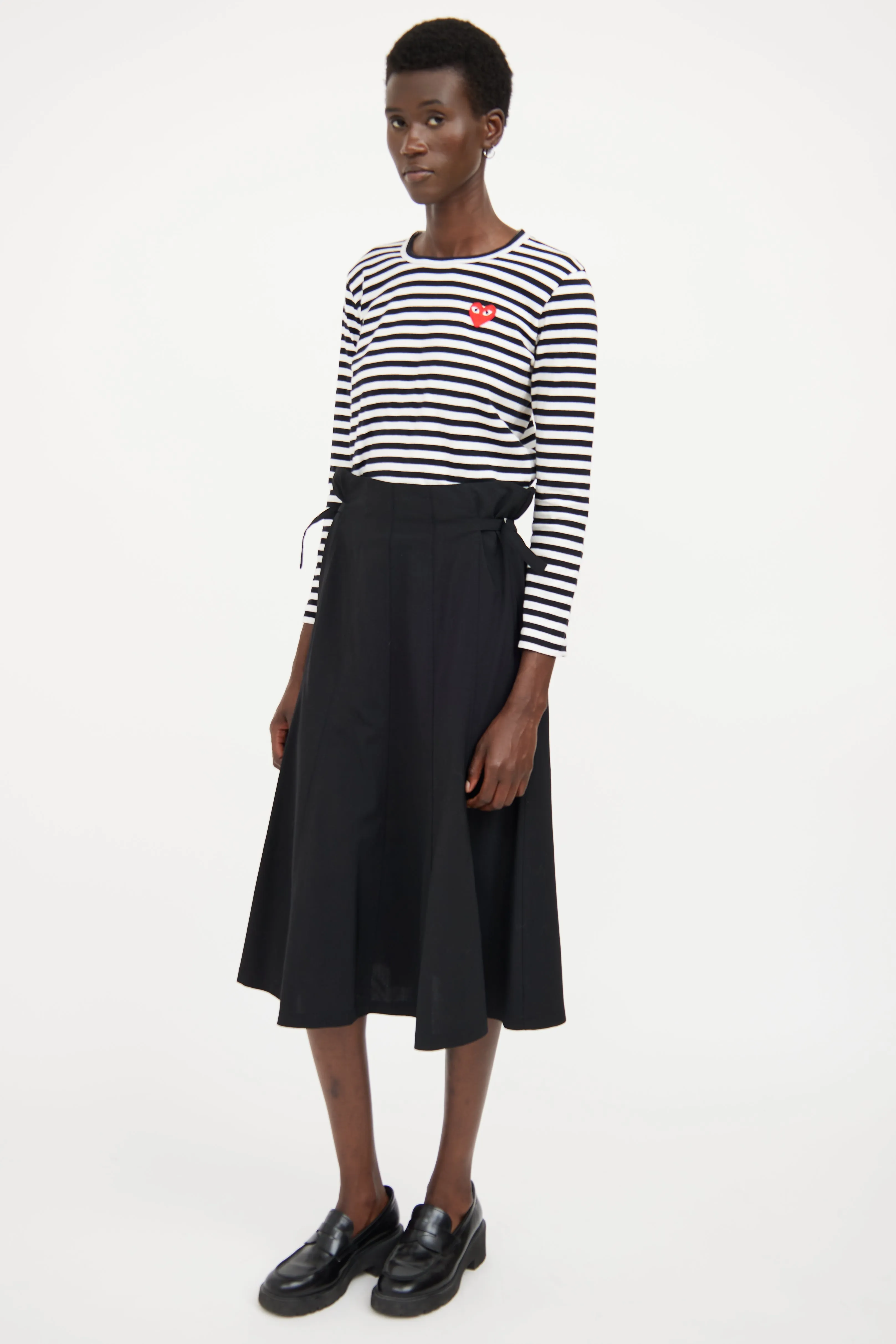 Black Pleat Buckle Midi Skirt