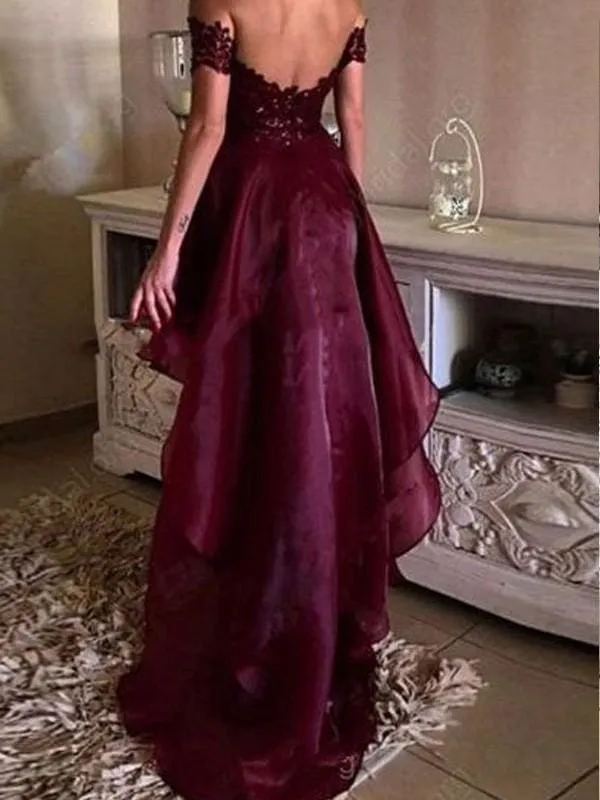 Bridelily A-Line Off-The-Shoulder Sleeveless Asymmetrical Dresses With Applique