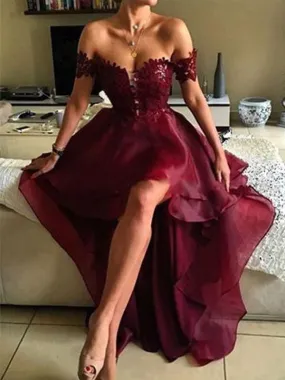 Bridelily A-Line Off-The-Shoulder Sleeveless Asymmetrical Dresses With Applique