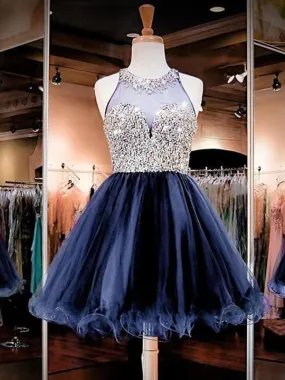 Bridelily A-Line Sleeveless Bateau Tulle With Beading Short/Mini Dresses