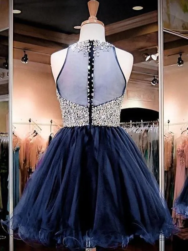 Bridelily A-Line Sleeveless Bateau Tulle With Beading Short/Mini Dresses