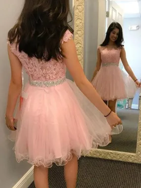 Bridelily A-Line Sleeveless Bateau Tulle With Beading With Applique Short/Mini Dresses