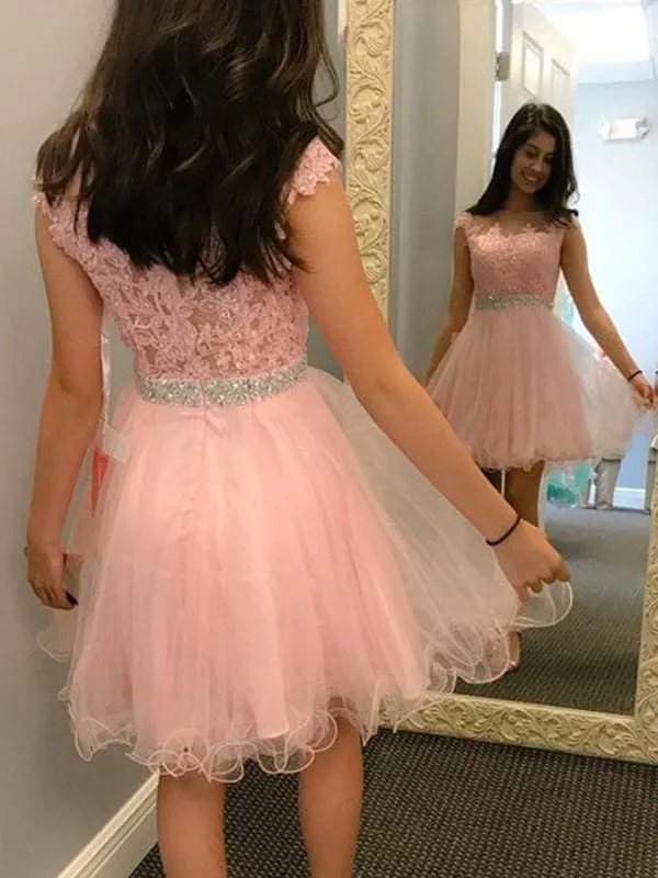 Bridelily A-Line Sleeveless Bateau Tulle With Beading With Applique Short/Mini Dresses