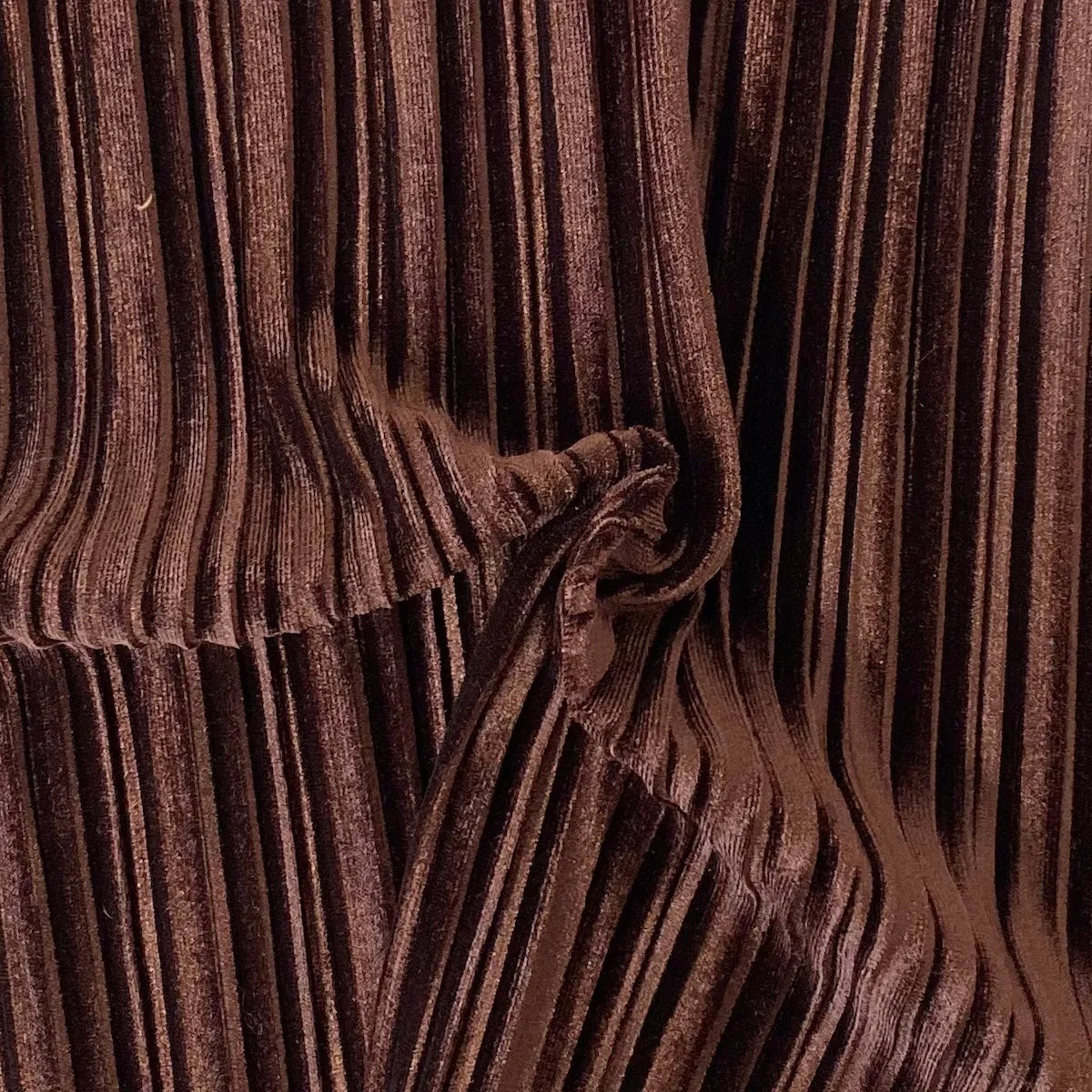 Brown Pleated Stretch Velvet Fabric