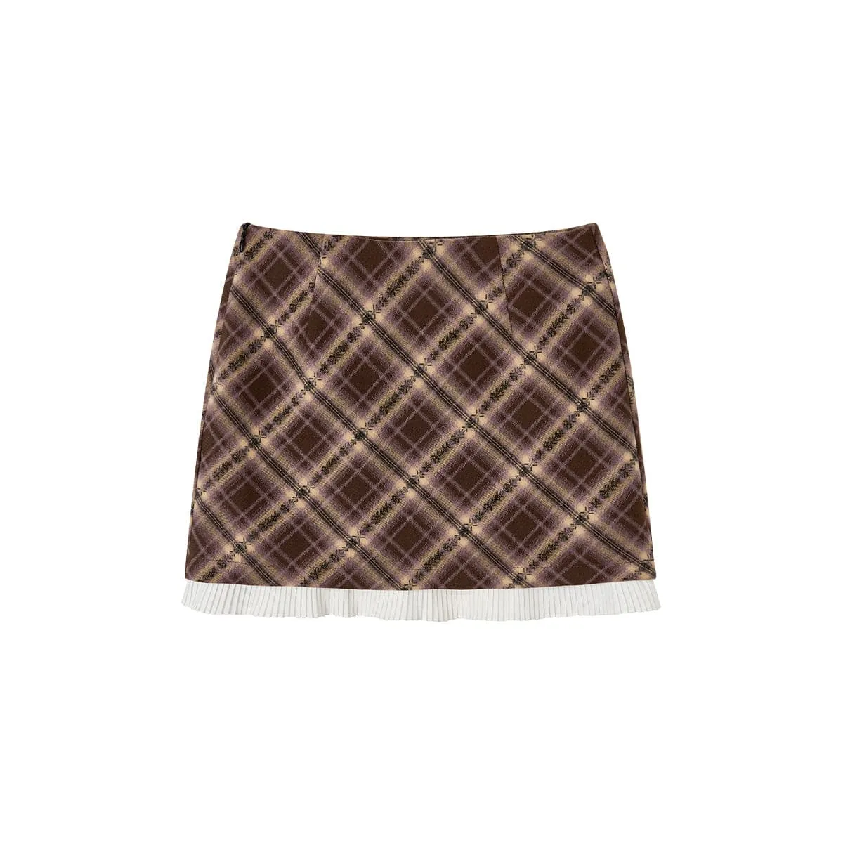 Checkered Mini Skirt - Brown Color Blocking