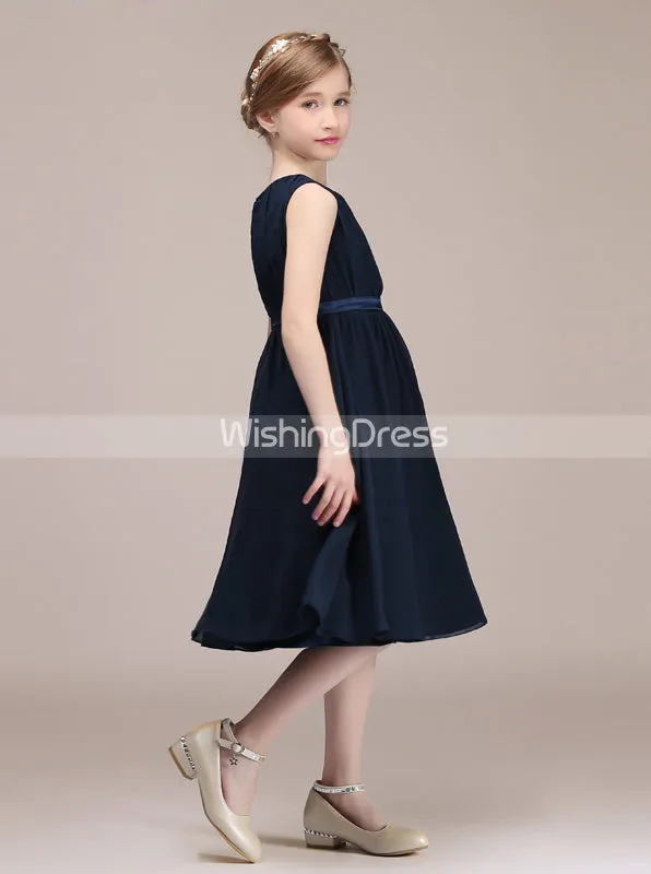 Dark Navy Junior Bridesmaid Dresses,Chiffon Short Junior Bridesmaid Dress,JB00022