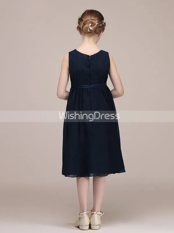 Dark Navy Junior Bridesmaid Dresses,Chiffon Short Junior Bridesmaid Dress,JB00022
