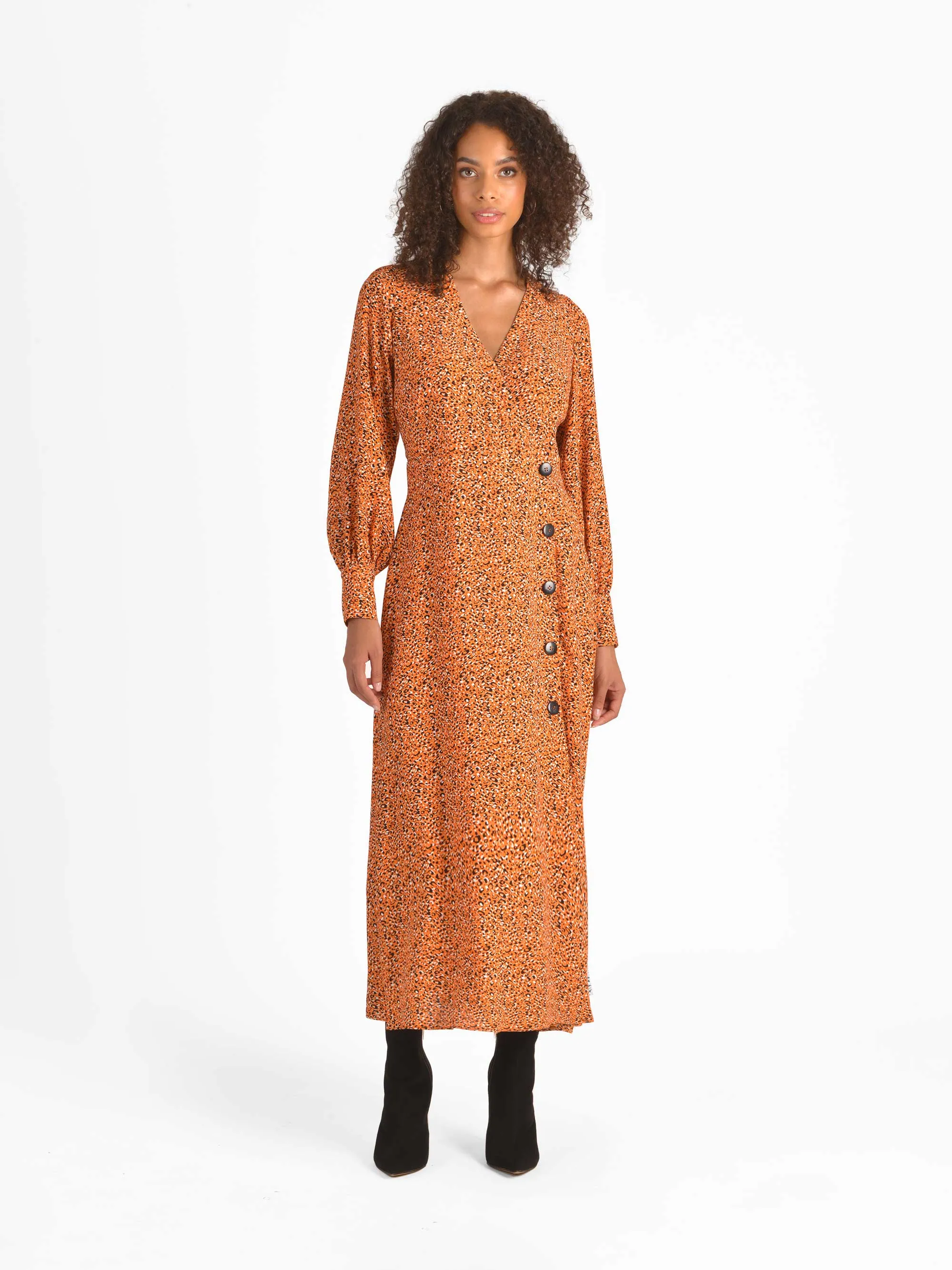 Dotty Print Button Wrap Dress