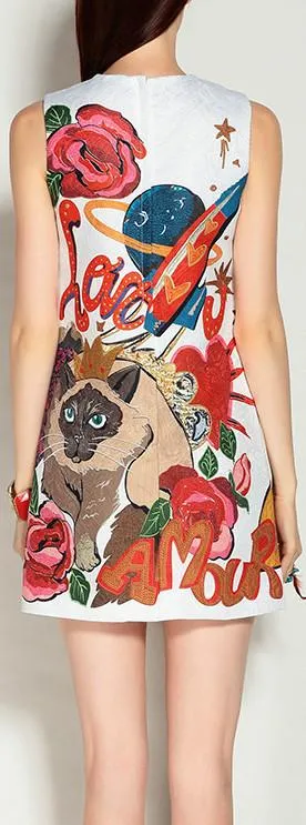 Embellished Cartoon-Print Jacquard Shift Dress