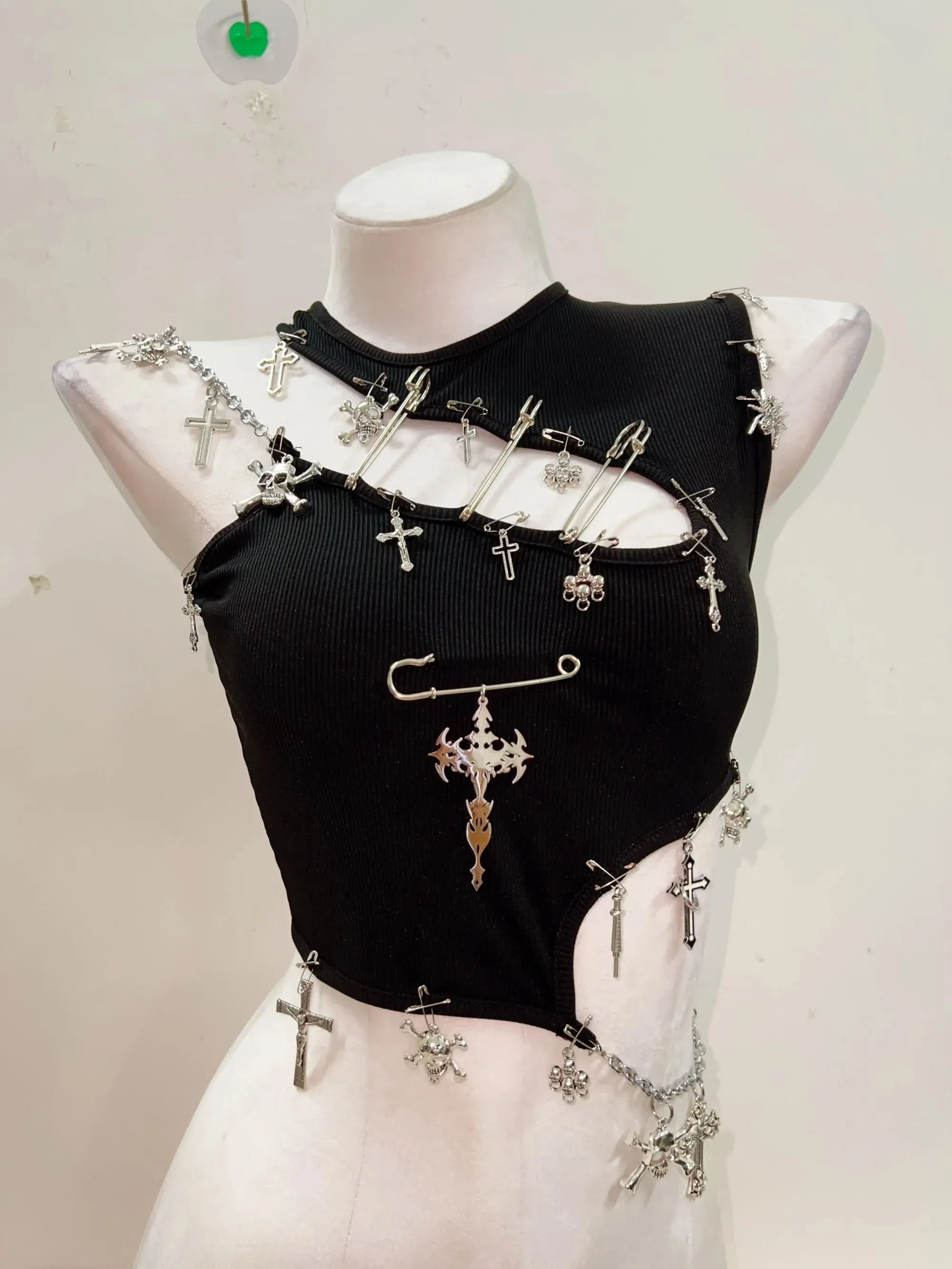 Flytonn-Gothic Tank Tops Punk Tank Tops Skull Tank Tops y2k fashion  bustier top y2k crop tops gothic clothes harajuku fashion CrossTops