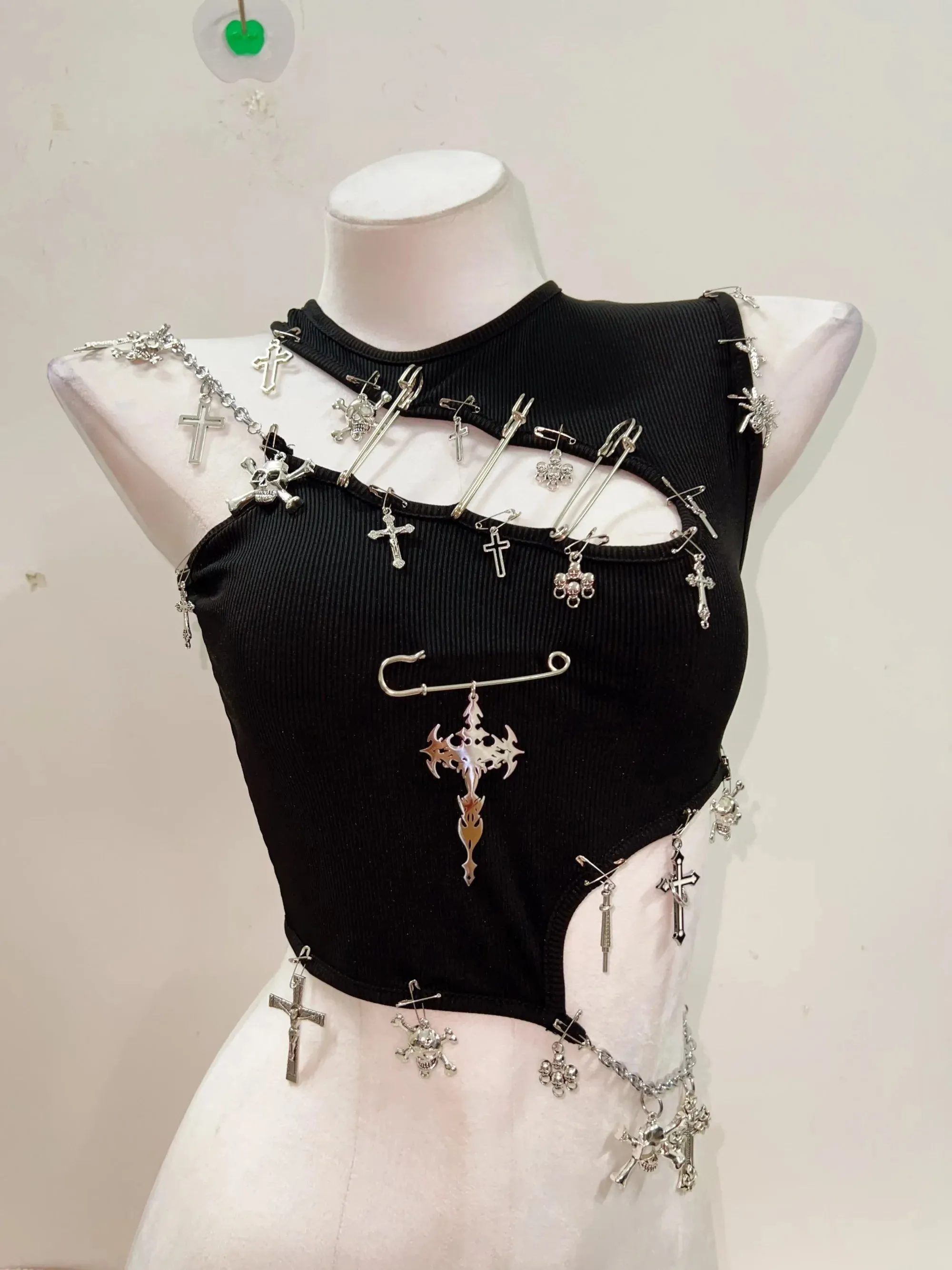Flytonn-Gothic Tank Tops Punk Tank Tops Skull Tank Tops y2k fashion  bustier top y2k crop tops gothic clothes harajuku fashion CrossTops