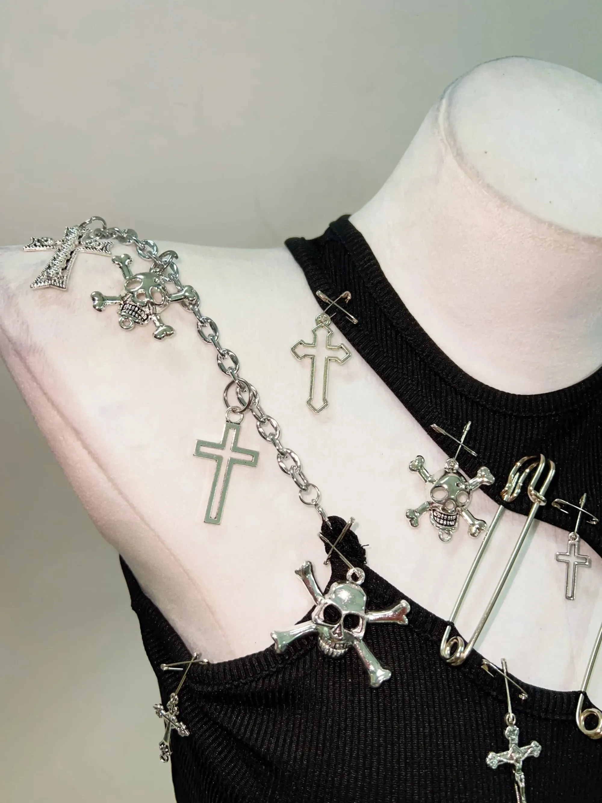 Flytonn-Gothic Tank Tops Punk Tank Tops Skull Tank Tops y2k fashion  bustier top y2k crop tops gothic clothes harajuku fashion CrossTops