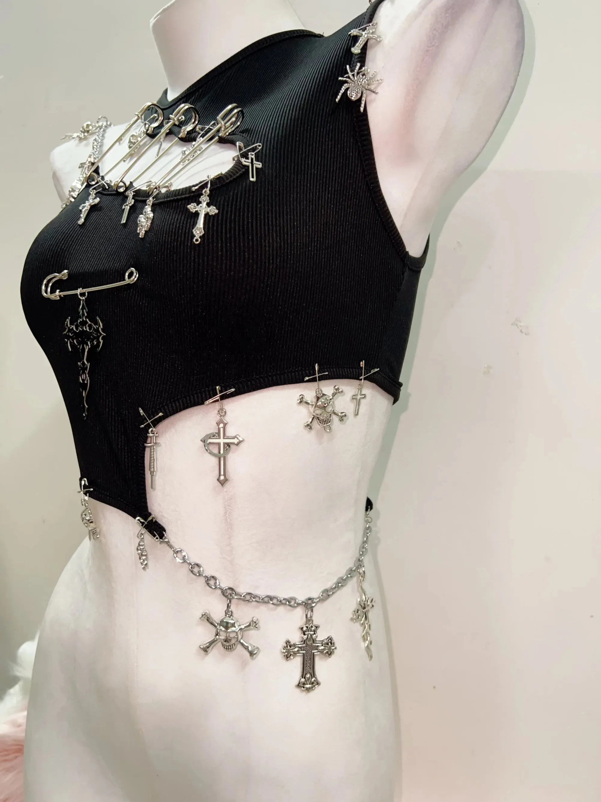 Flytonn-Gothic Tank Tops Punk Tank Tops Skull Tank Tops y2k fashion  bustier top y2k crop tops gothic clothes harajuku fashion CrossTops
