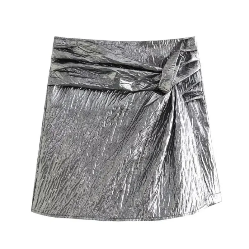Golden Knot Asymmetric Mini Skirt for Evening Wear