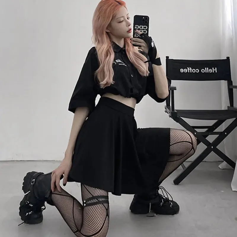 Gothic Black High Waist Mini Skirt for Summer