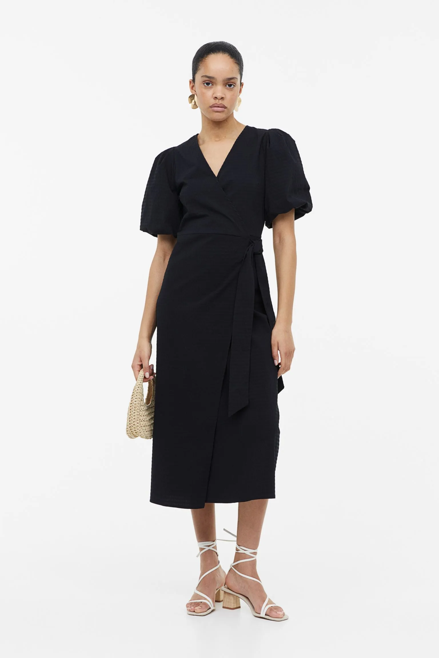H&M Puff-sleeved Wrap dress, black