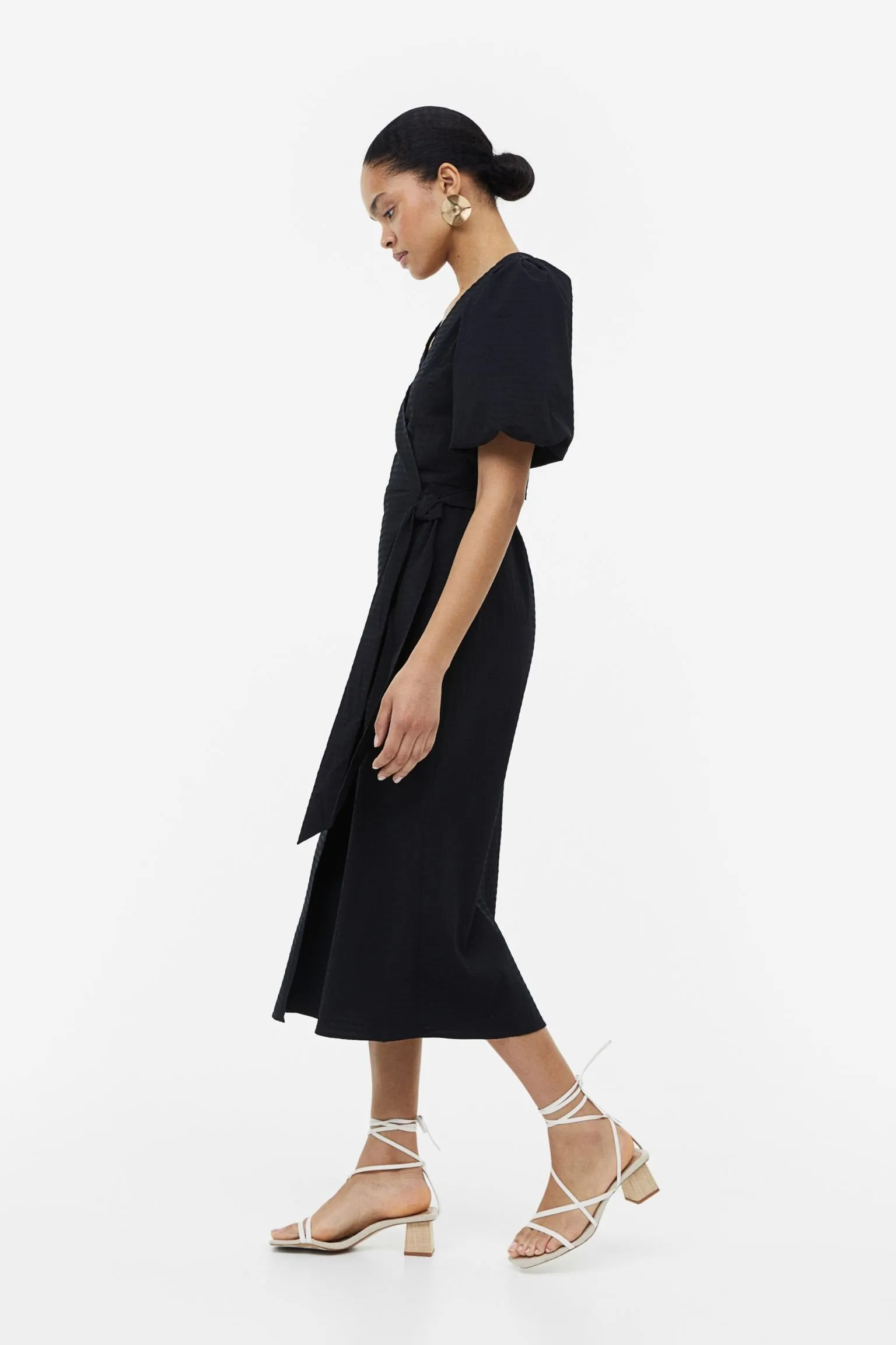 H&M Puff-sleeved Wrap dress, black