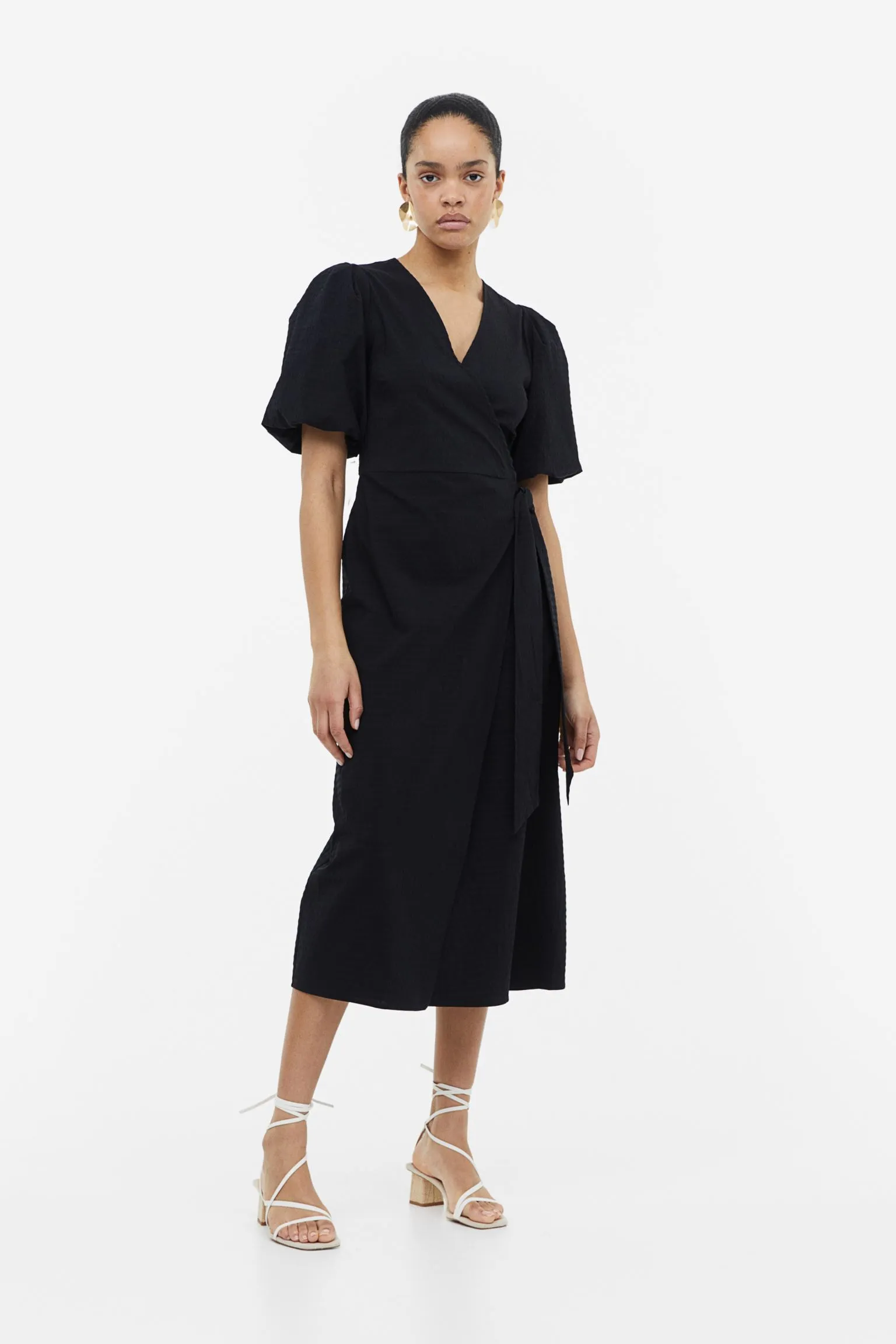 H&M Puff-sleeved Wrap dress, black