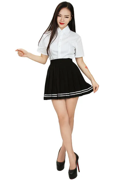 Japan High School Girls Uniforms Solid Pleated Mini Skirts Dress