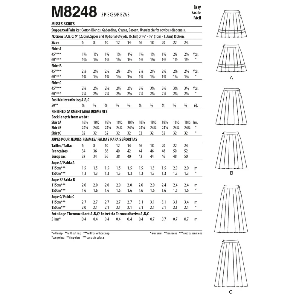 M8248 Misses' Skirts