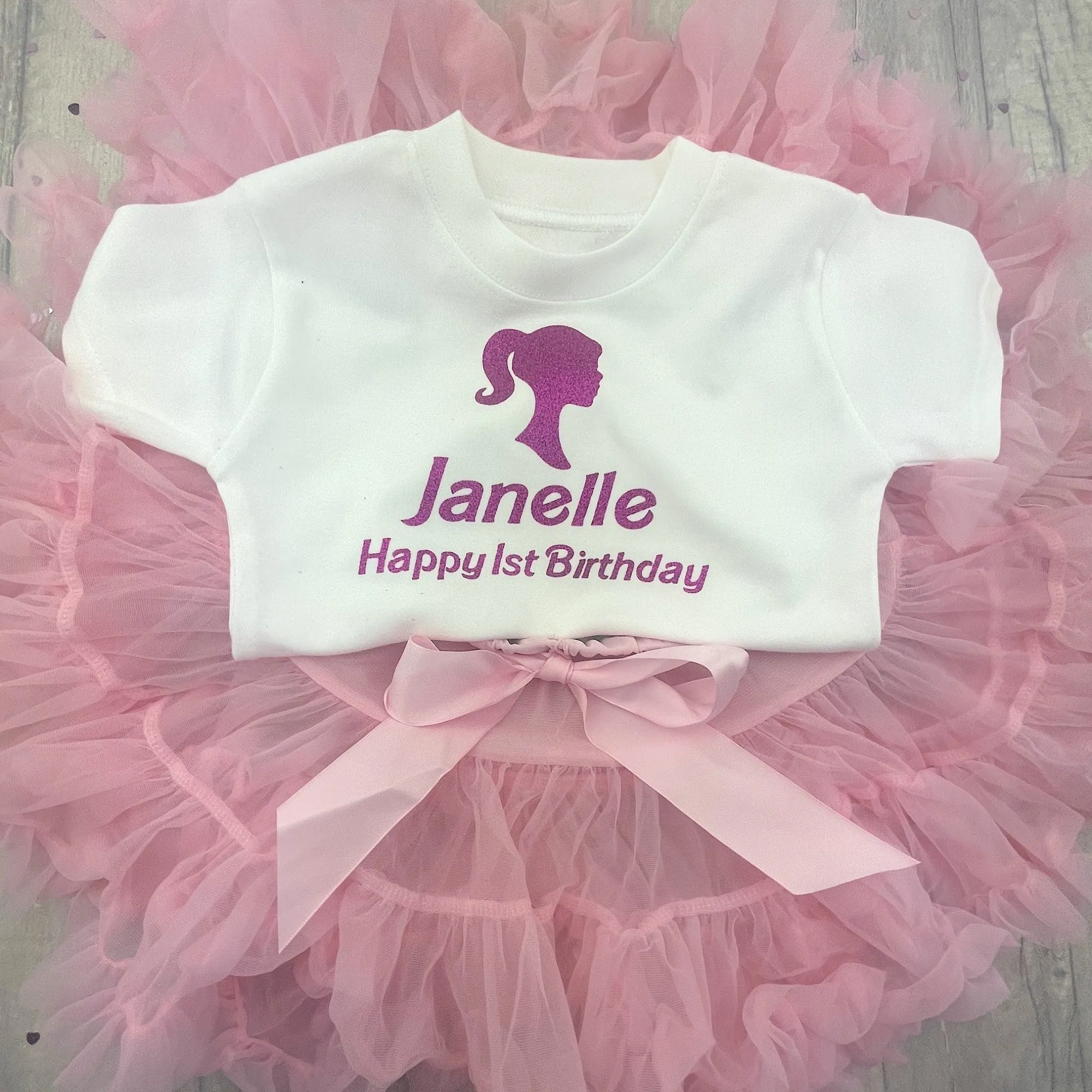 Personalised Barbie Birthday Outfit Set, White T-Shirt & Boutique Tutu Skirt