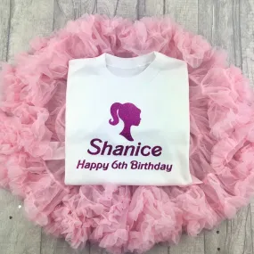 Personalised Barbie Birthday Outfit Set, White T-Shirt & Boutique Tutu Skirt