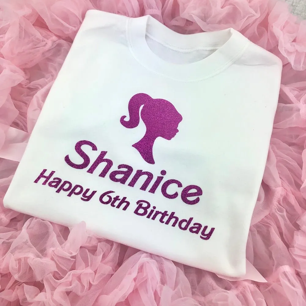 Personalised Barbie Birthday Outfit Set, White T-Shirt & Boutique Tutu Skirt