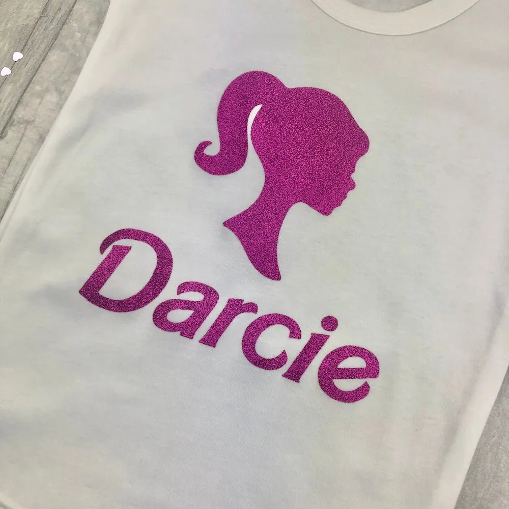 Personalised Barbie Themed Outfit Set, White T-Shirt & Boutique Tutu Skirt