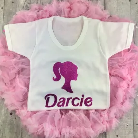 Personalised Barbie Themed Outfit Set, White T-Shirt & Boutique Tutu Skirt