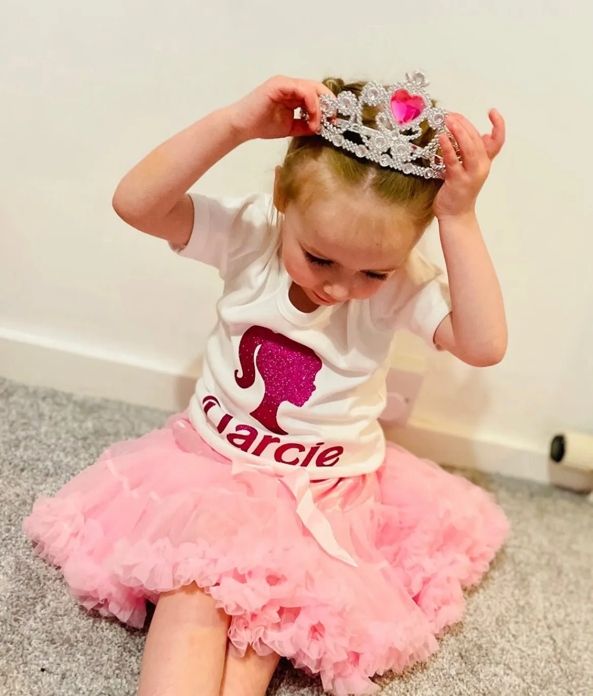 Personalised Barbie Themed Outfit Set, White T-Shirt & Boutique Tutu Skirt